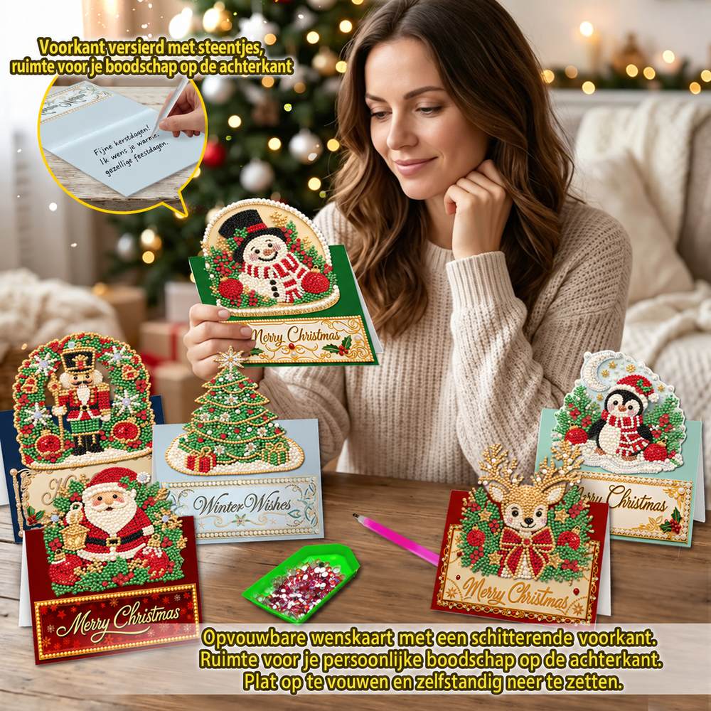 6PCS Christmas Pearl Diamond Painting Cards Kit – DIY Sparkling Holiday Greeting Cards