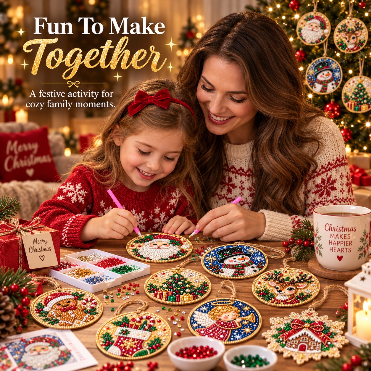 DIY Christmas Diamond Painting Ornament Kit – Sparkling Holiday Tree Decorations