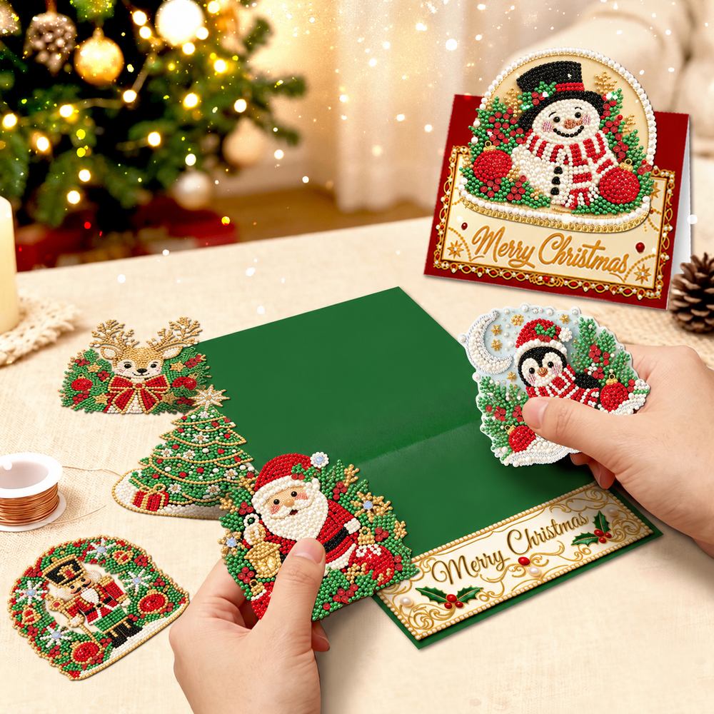 6PCS Christmas Pearl Diamond Painting Cards Kit – DIY Sparkling Holiday Greeting Cards