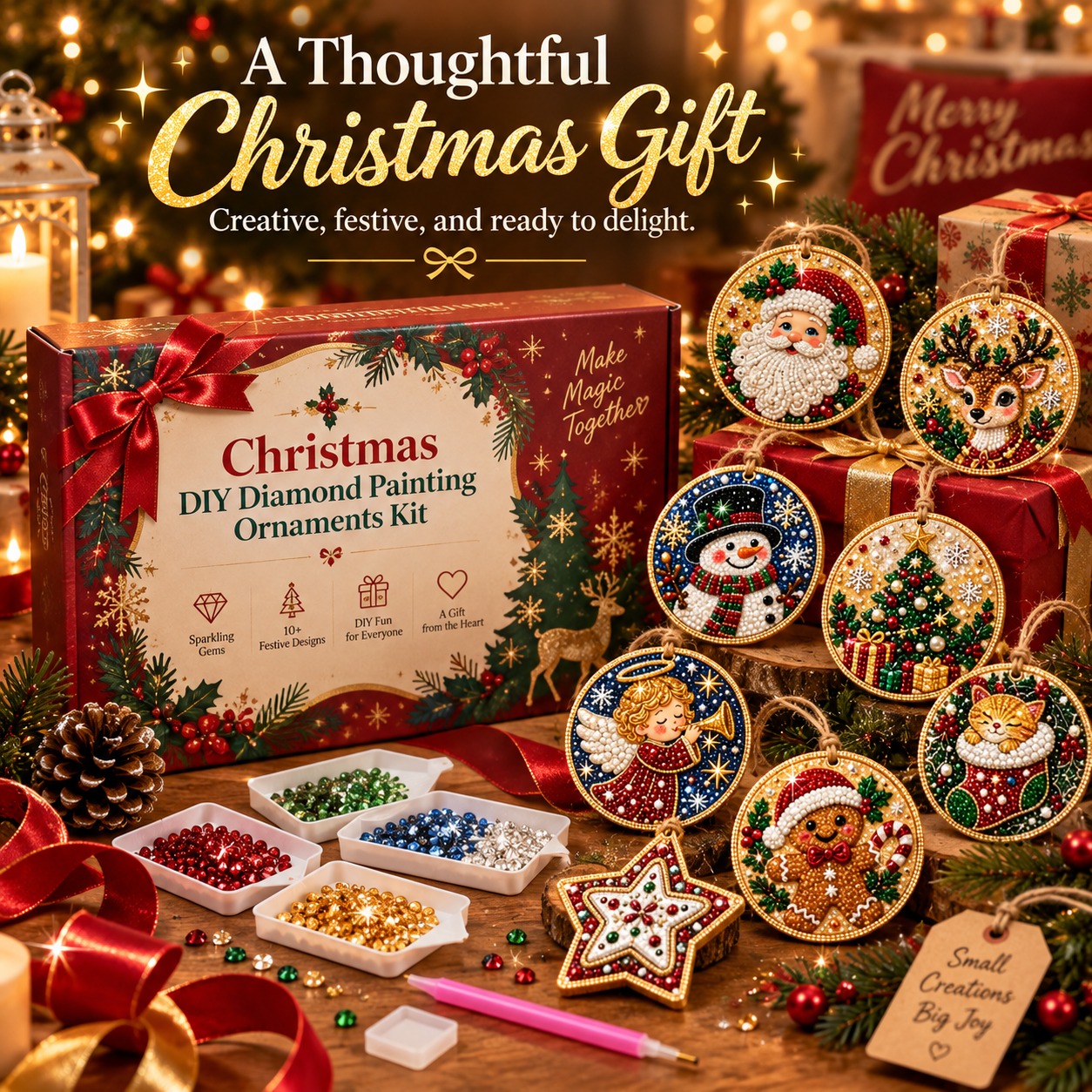 DIY Christmas Diamond Painting Ornament Kit – Sparkling Holiday Tree Decorations