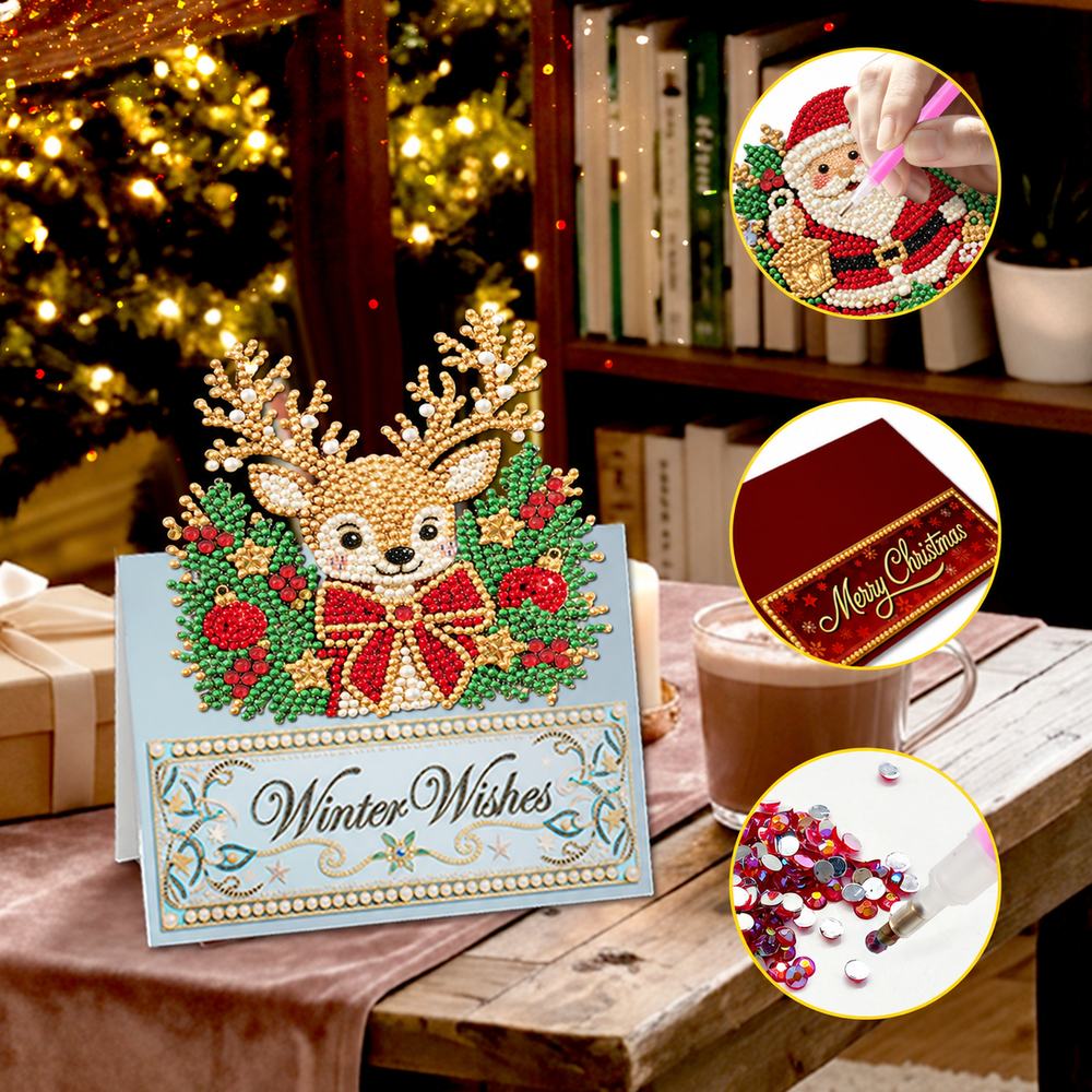 6PCS Christmas Pearl Diamond Painting Cards Kit – DIY Sparkling Holiday Greeting Cards