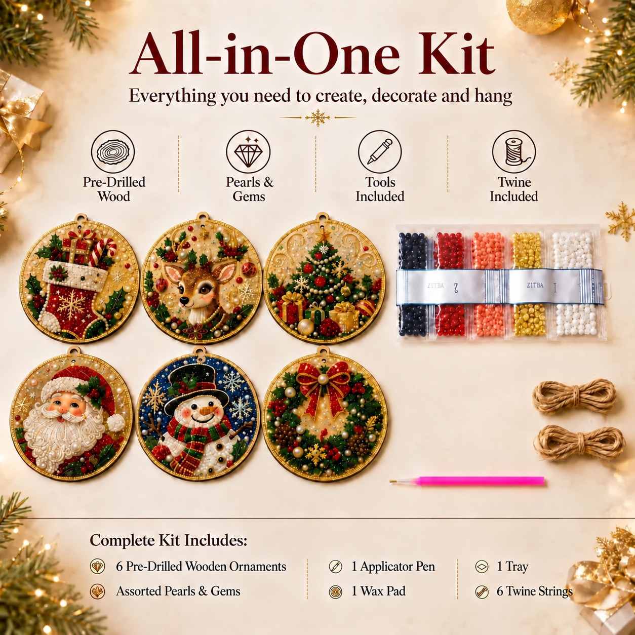 DIY Christmas Diamond Painting Ornament Kit – Sparkling Holiday Tree Decorations