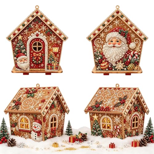 DIY Pearl Art 3D Diamond Painting Christmas Cottage Kit – Sparkling Holiday Craft