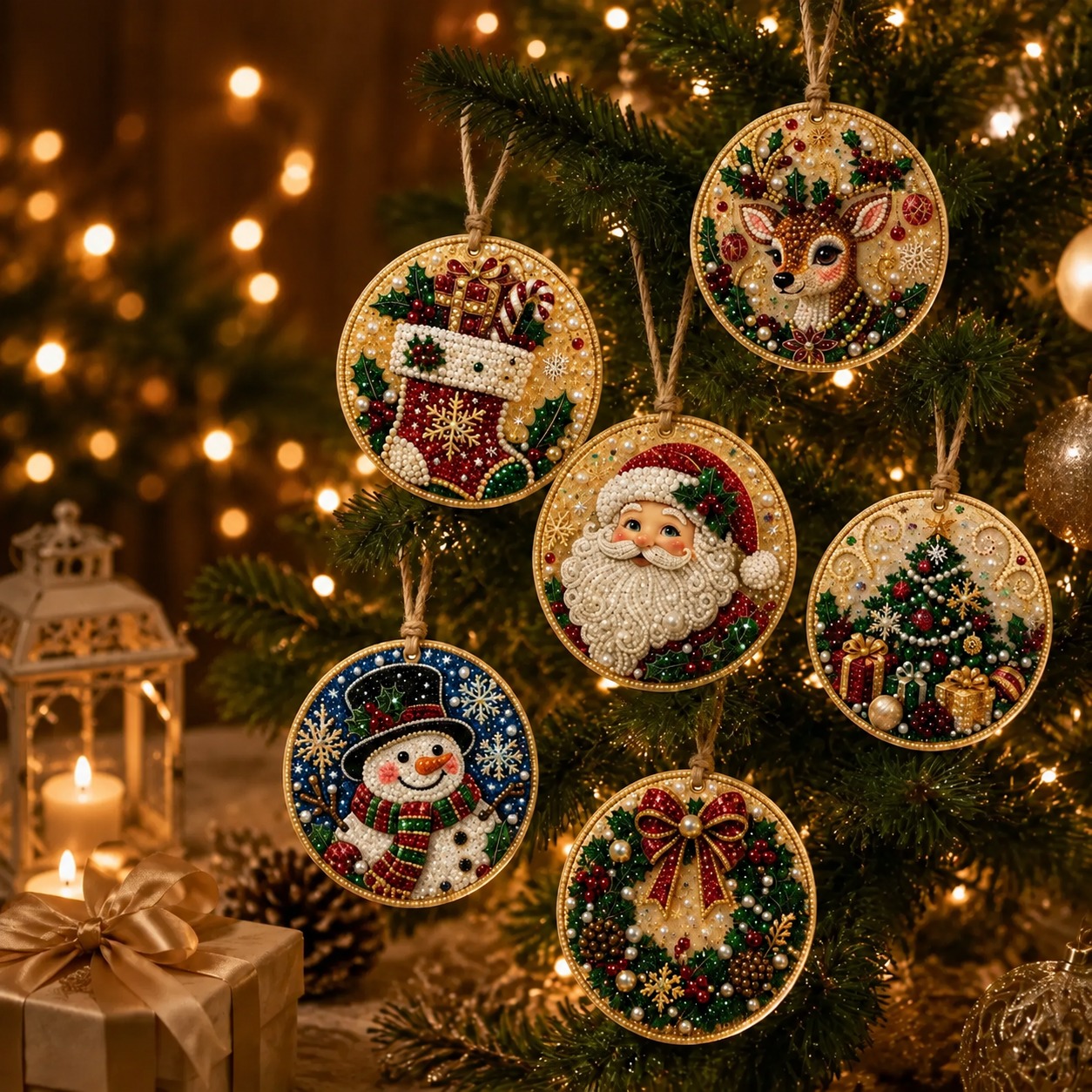 DIY Christmas Diamond Painting Ornament Kit – Sparkling Holiday Tree Decorations