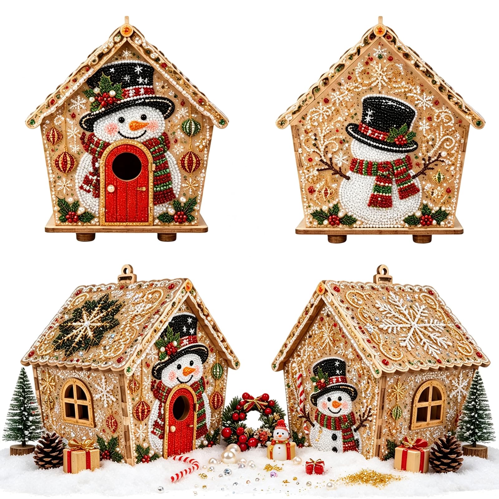 DIY Pearl Art 3D Diamond Painting Christmas Cottage Kit – Sparkling Holiday Craft