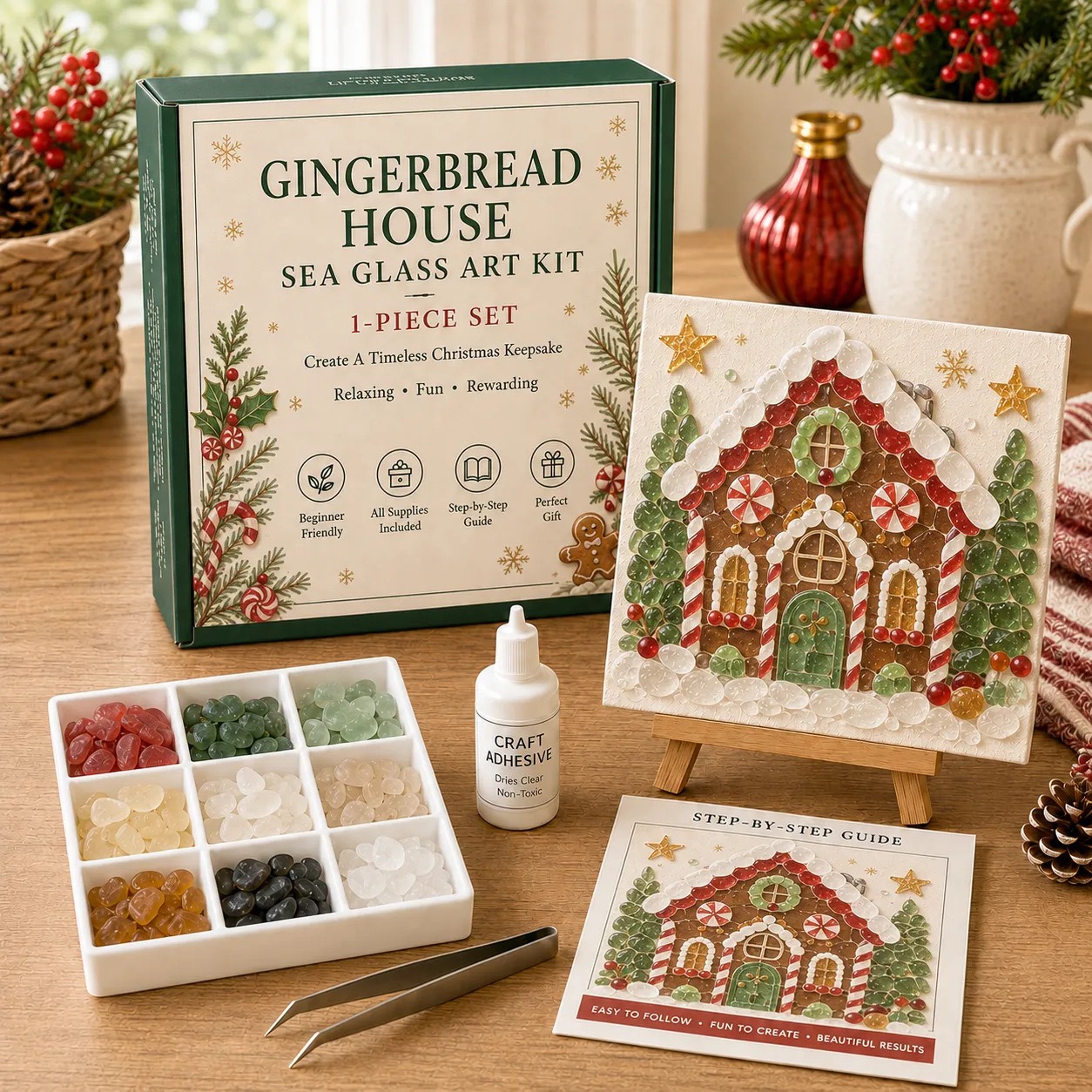 Christmas Sea Glass Art Kit – DIY Sparkling Holiday Craft Set