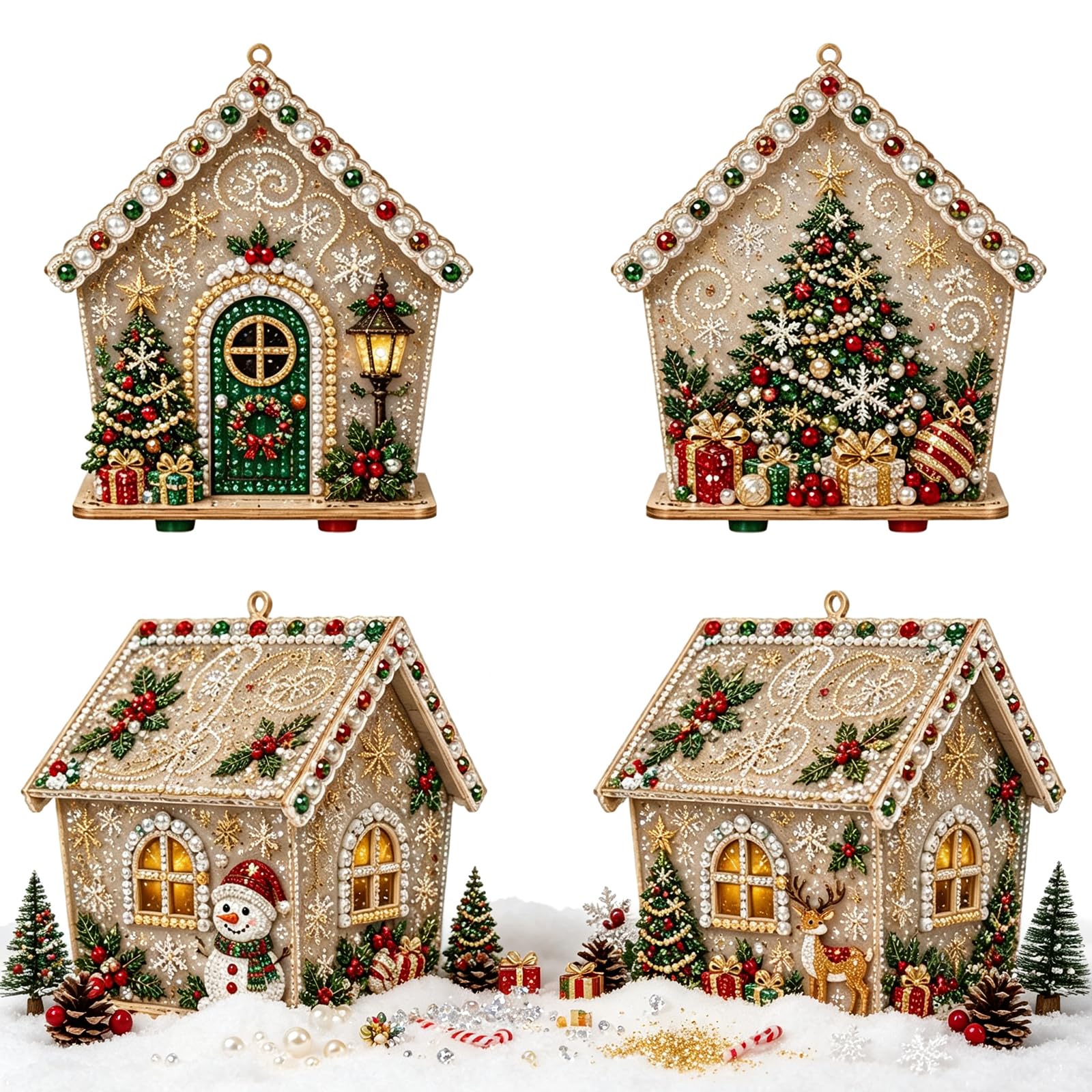 DIY Pearl Art 3D Diamond Painting Christmas Cottage Kit – Sparkling Holiday Craft