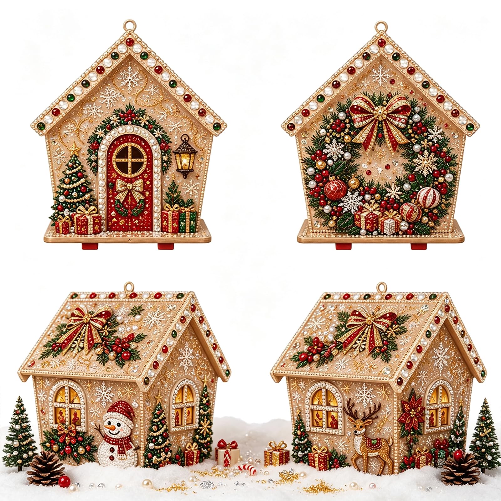 DIY Pearl Art 3D Diamond Painting Christmas Cottage Kit – Sparkling Holiday Craft