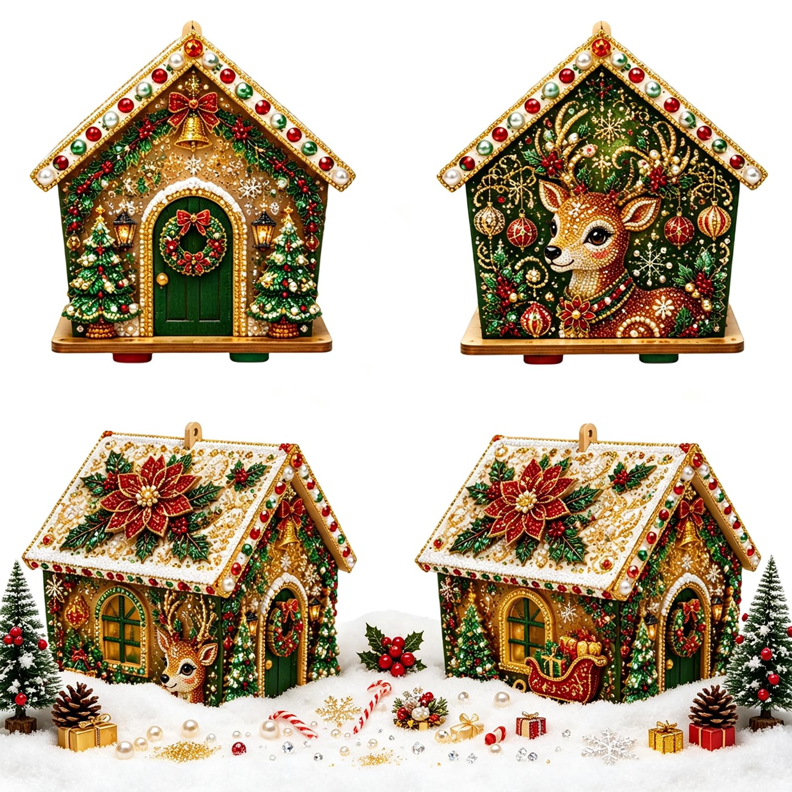 DIY Pearl Art 3D Diamond Painting Christmas Cottage Kit – Sparkling Holiday Craft