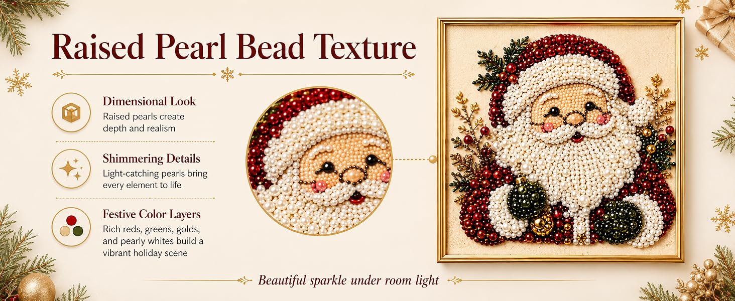 Christmas Santa Claus Pearl Art DIY Kit, Framed Diamond Painting Kit, Cute 3D Diamond Painting Crafts, DIY Home Decor Wall Art, Perfect DIY Holiday Party Gift for Beginners.