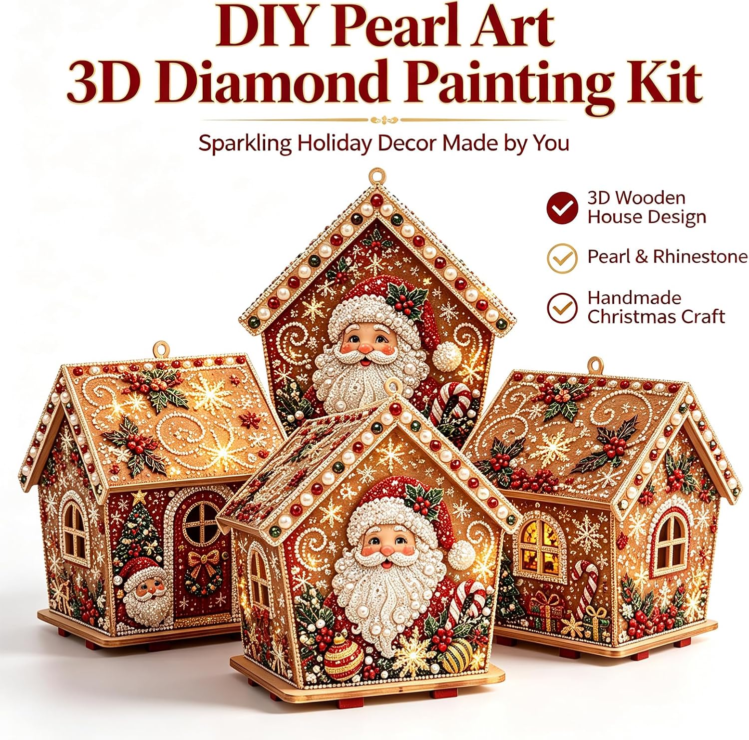 DIY Pearl Art 3D Diamond Painting Christmas Cottage Kit – Sparkling Holiday Craft
