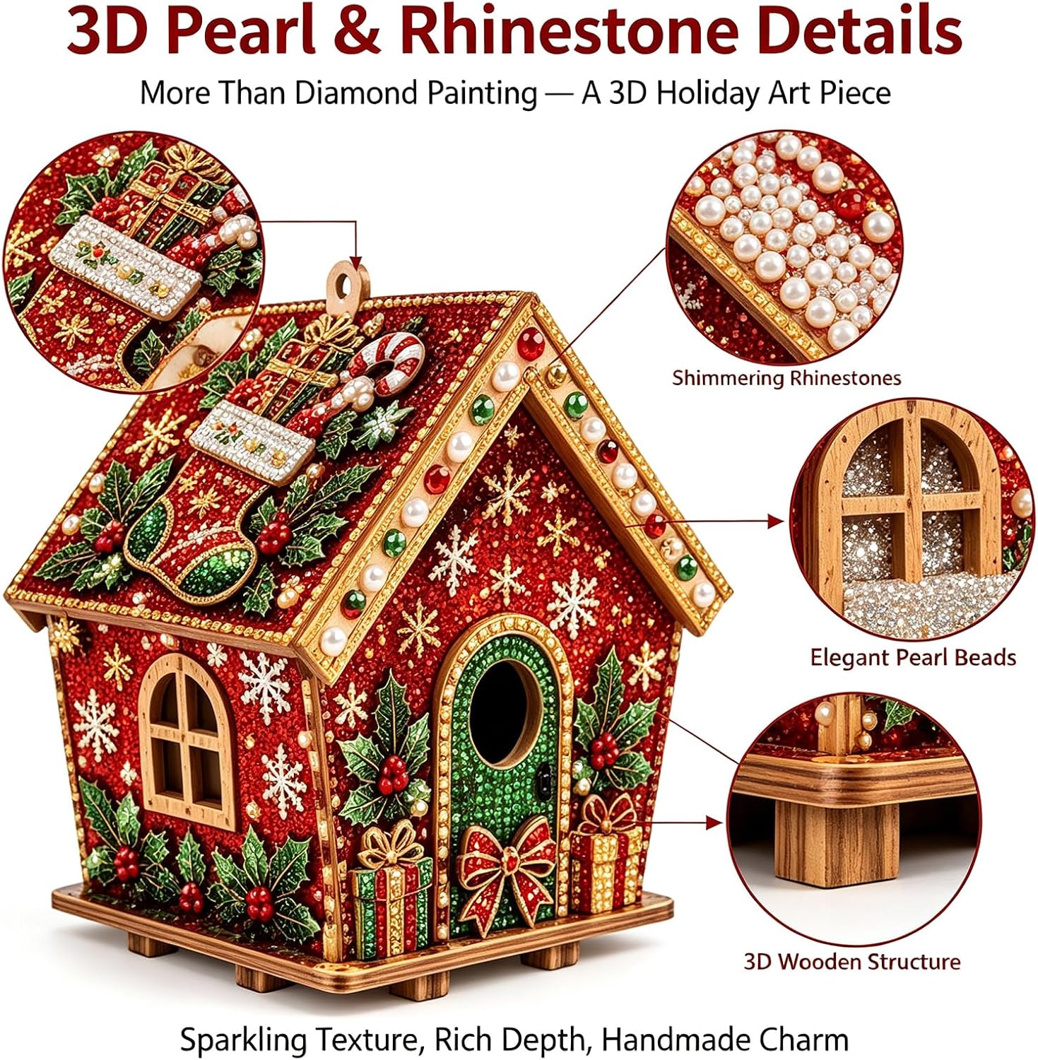 DIY Pearl Art 3D Diamond Painting Christmas Cottage Kit – Sparkling Holiday Craft