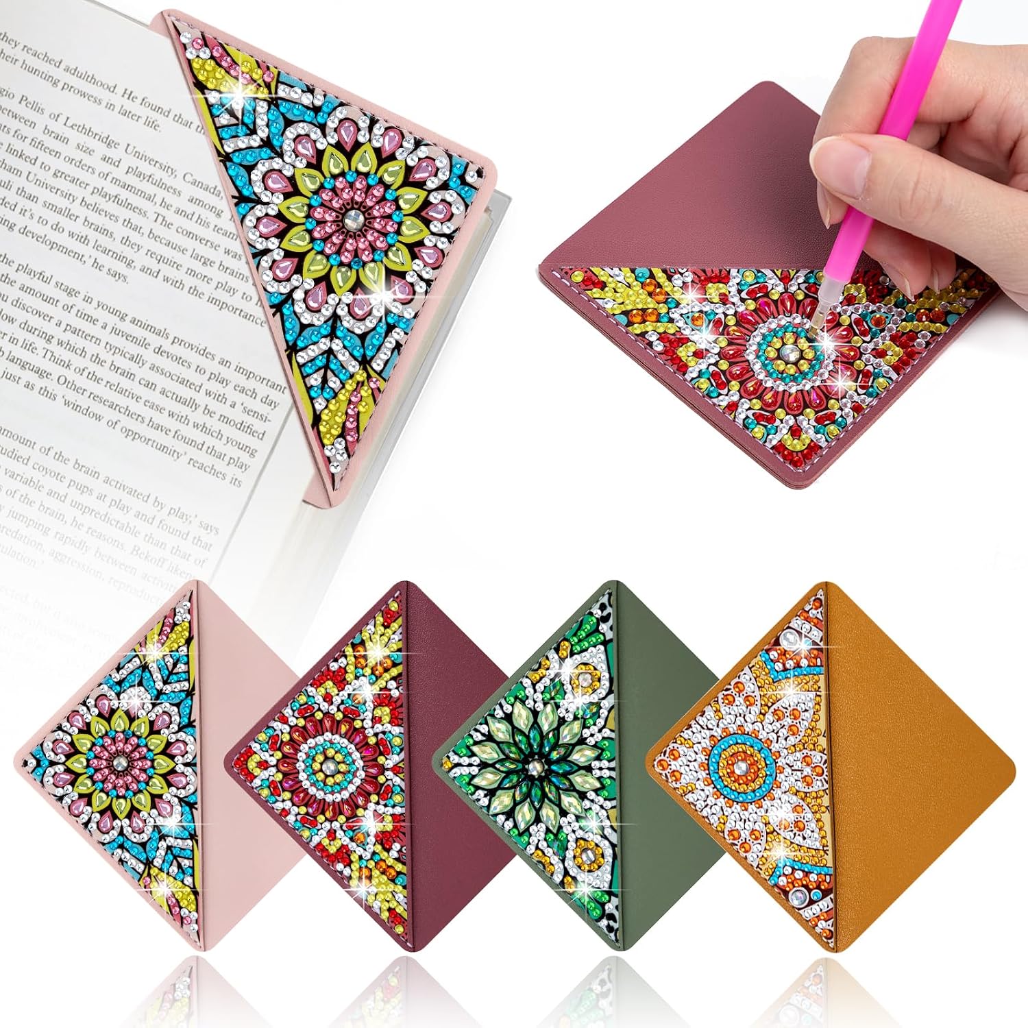 4PCS Diamond Painting Bookmarks – DIY Sparkling Pearl Art Kit for Adults