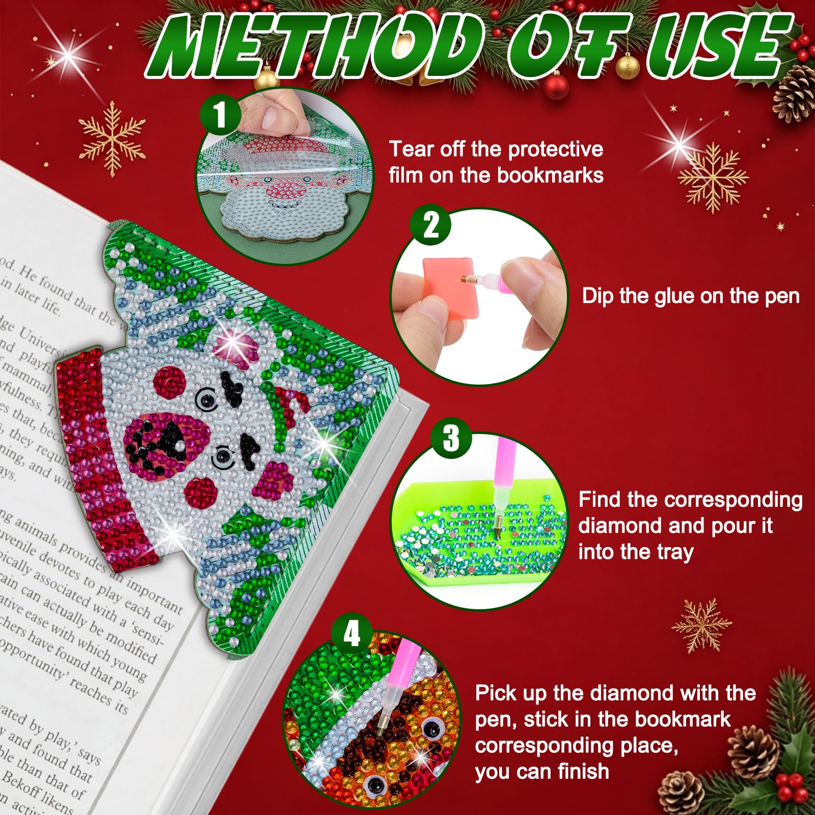 4PCS Diamond Painting Bookmarks – DIY Sparkling Pearl Art Kit for Adults