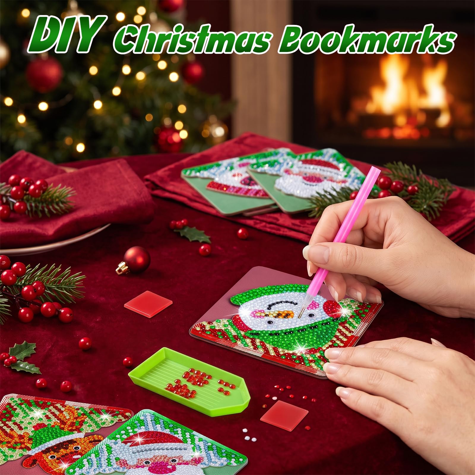 4PCS Diamond Painting Bookmarks – DIY Sparkling Pearl Art Kit for Adults