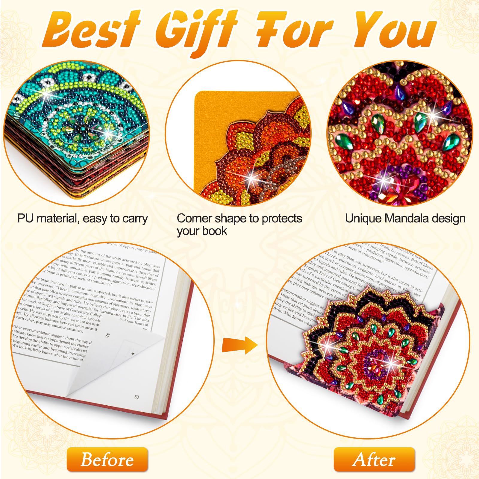 4PCS Diamond Painting Bookmarks – DIY Sparkling Pearl Art Kit for Adults