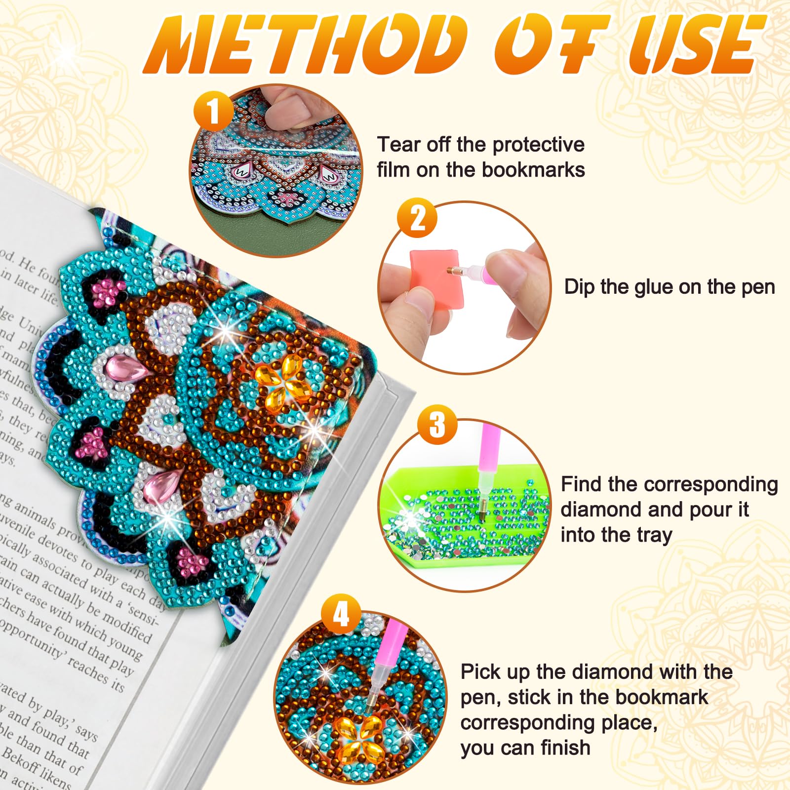 4PCS Diamond Painting Bookmarks – DIY Sparkling Pearl Art Kit for Adults