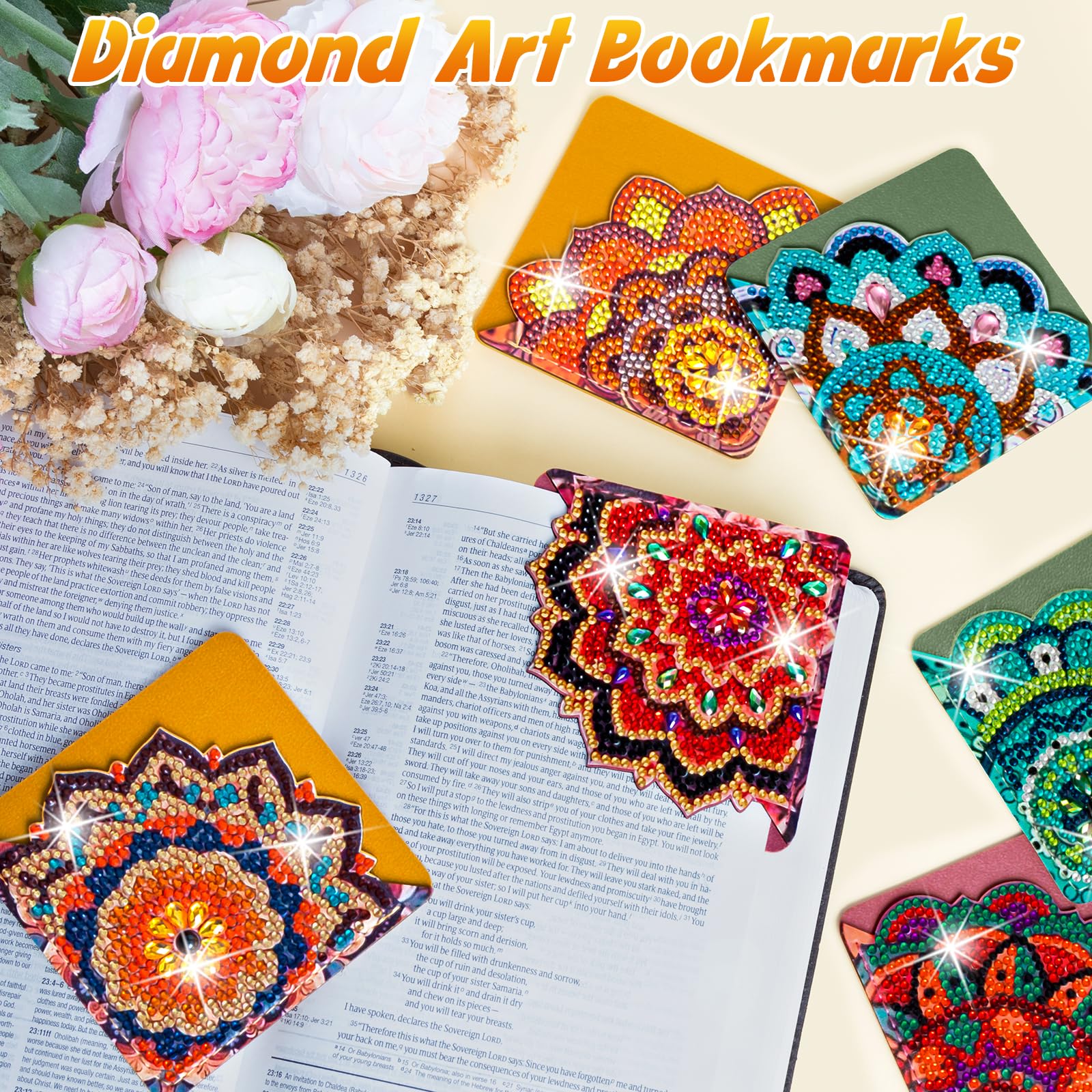 4PCS Diamond Painting Bookmarks – DIY Sparkling Pearl Art Kit for Adults