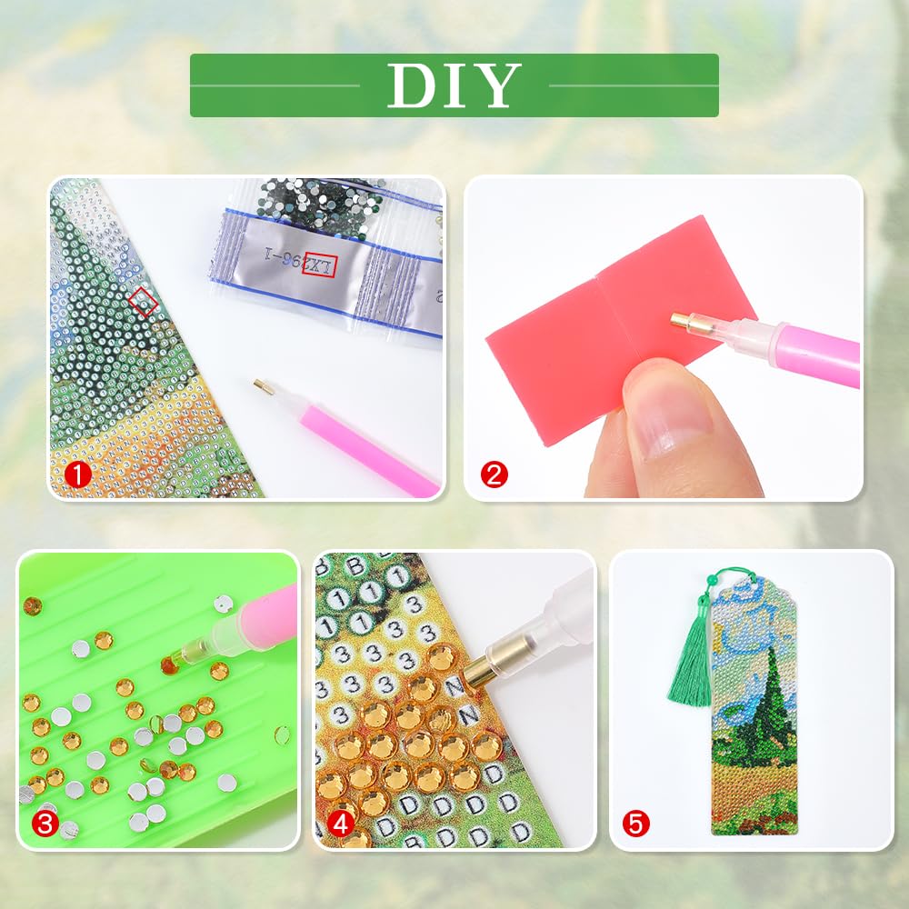4PCS Oil Painting Diamond Painting Bookmarks – DIY Artistic Gem Art Kit