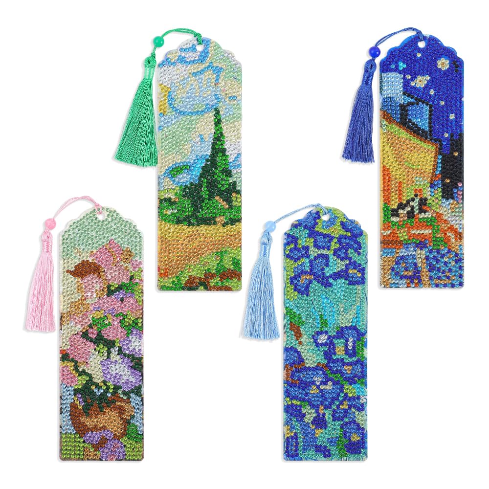 4PCS Oil Painting Diamond Painting Bookmarks – DIY Artistic Gem Art Kit