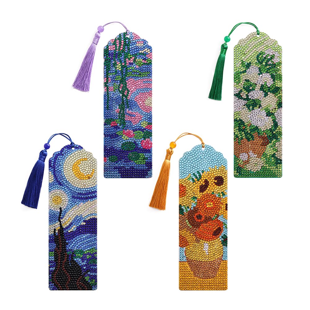 4PCS Oil Painting Diamond Painting Bookmarks – DIY Artistic Gem Art Kit