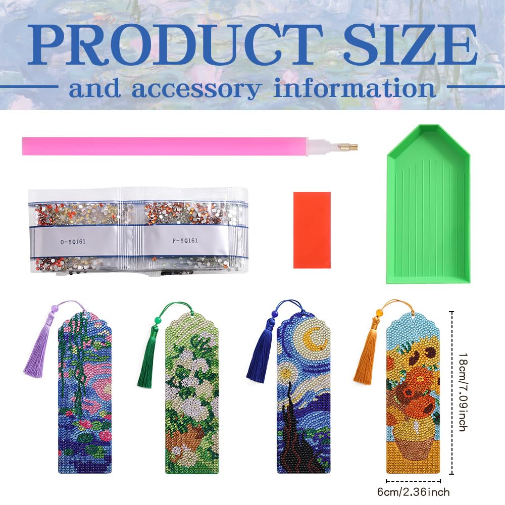 4PCS Oil Painting Diamond Painting Bookmarks – DIY Artistic Gem Art Kit