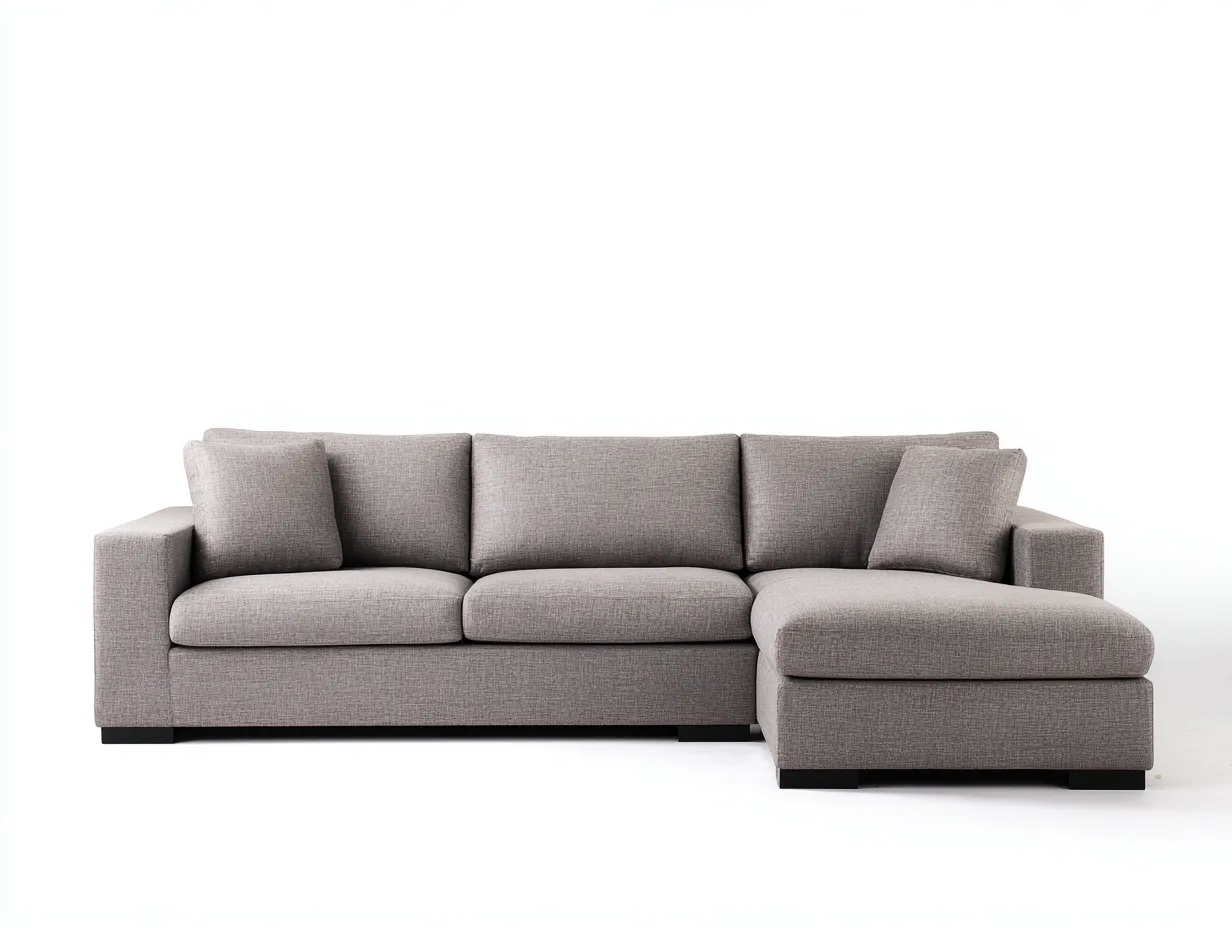 Divano Soggiorno 265×160×84 cm - tessuto tortora e base nera - chaise longue dal profilo lineare-Vicoriaroom
