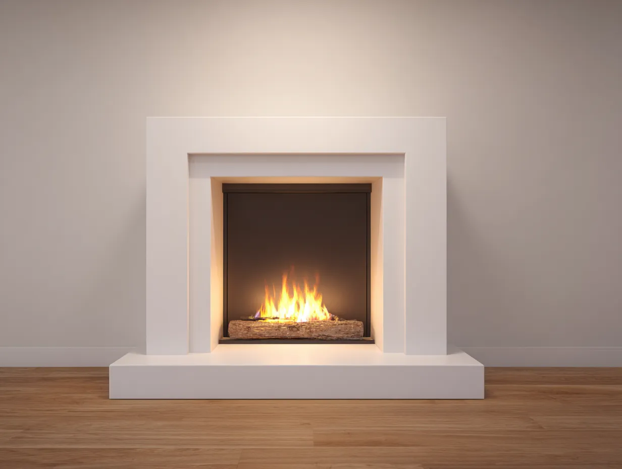 Camino da esterno con cornice rigida 110×38×104 cm - bianco - design geometrico-Vicoriaroom