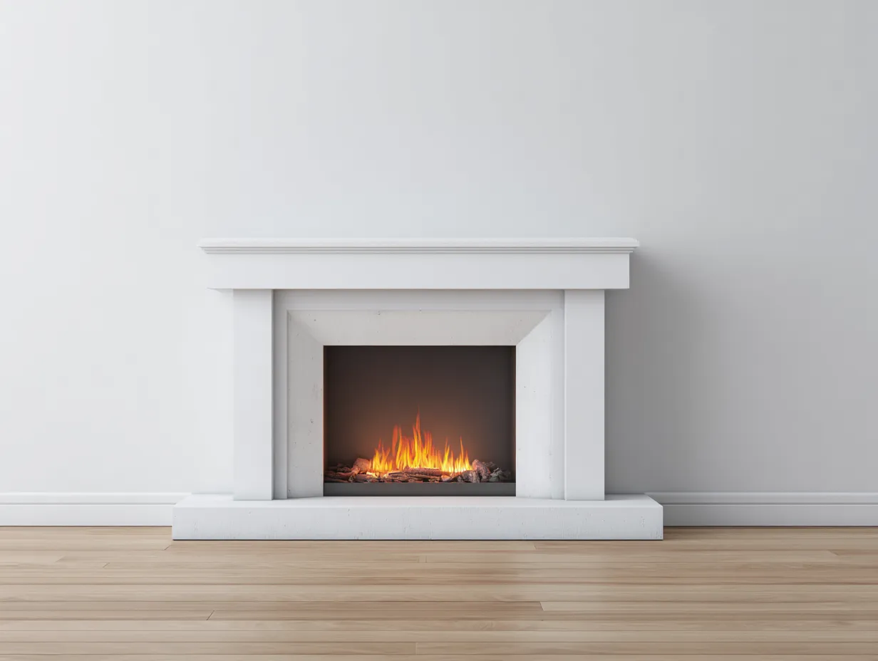 Camino decorativo con cornice 150×45×120 cm - bianco - stile classico per area esterna coperta-Vicoriaroom