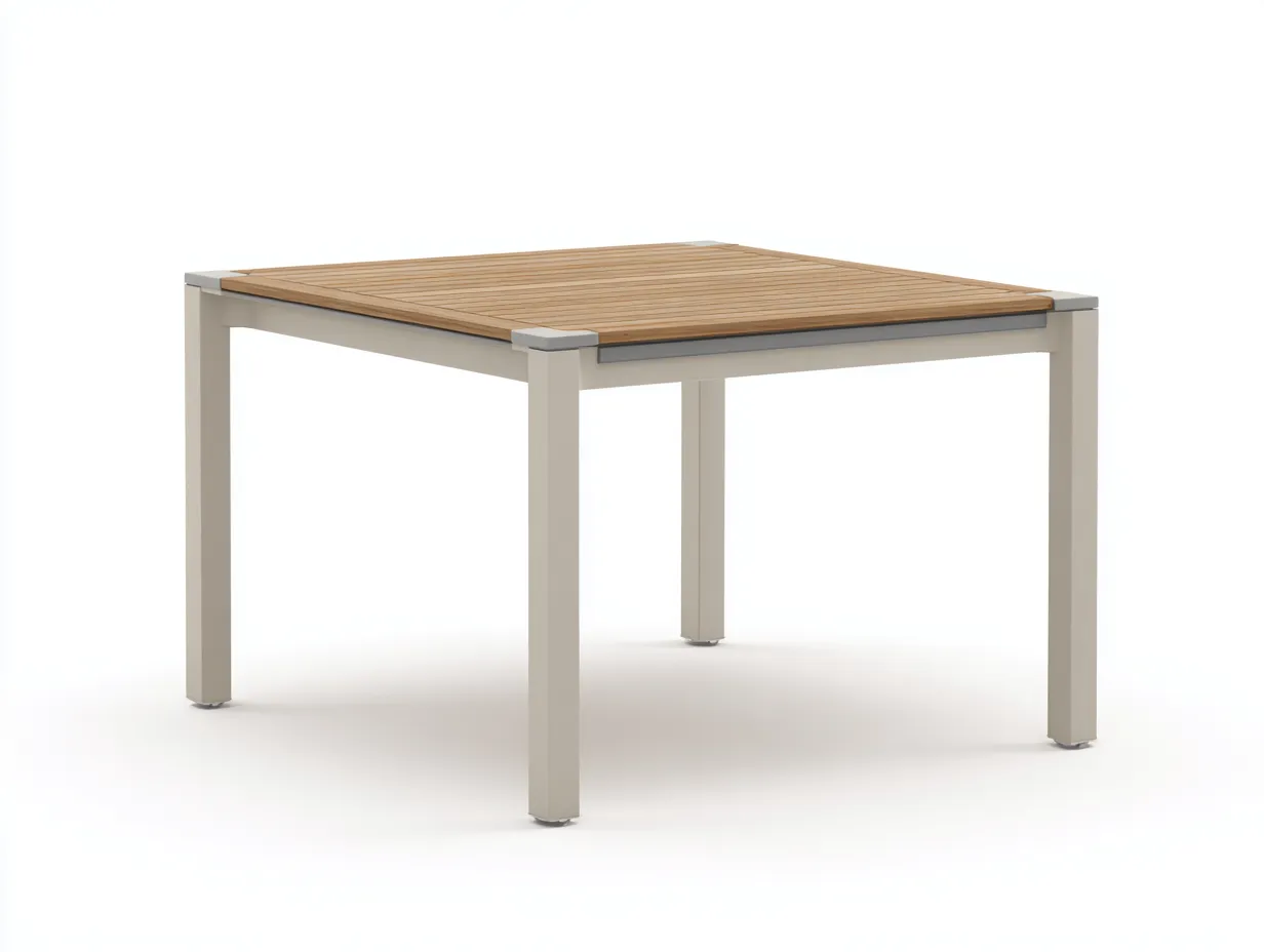 Tavolo da pranzo All'Aperto 110×110×75 cm - legno naturale e metallo beige - quadrato con piano dogato-Vicoriaroom