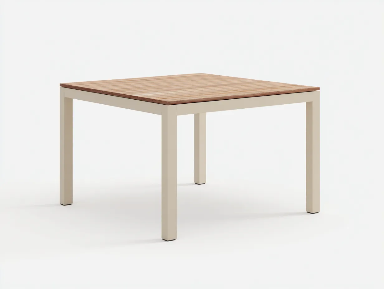 Tavolo da pranzo quadrato da esterno 110×110×75 cm - legno chiaro e crema - stile essenziale-Vicoriaroom