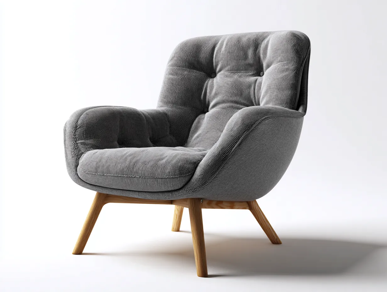 Poltrona imbottita in tessuto 83×86×92 cm - grigio/marrone chiaro - schienale capitonné e stile relax per soggiorno-Vicoriaroom