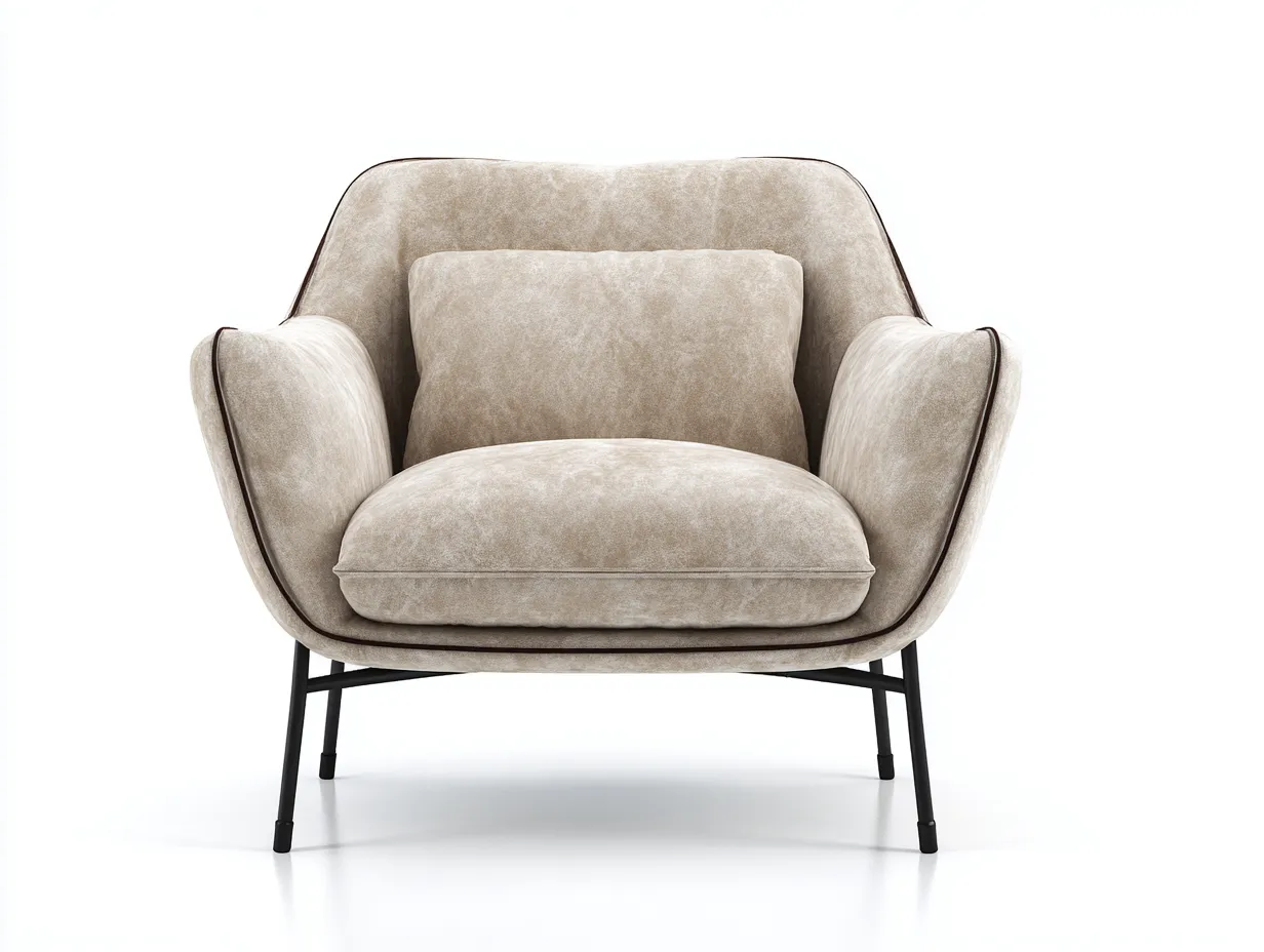 Poltrona Soggiorno 92×88×84 cm - tessuto beige chiaro e metallo nero - design avvolgente contemporaneo-Vicoriaroom
