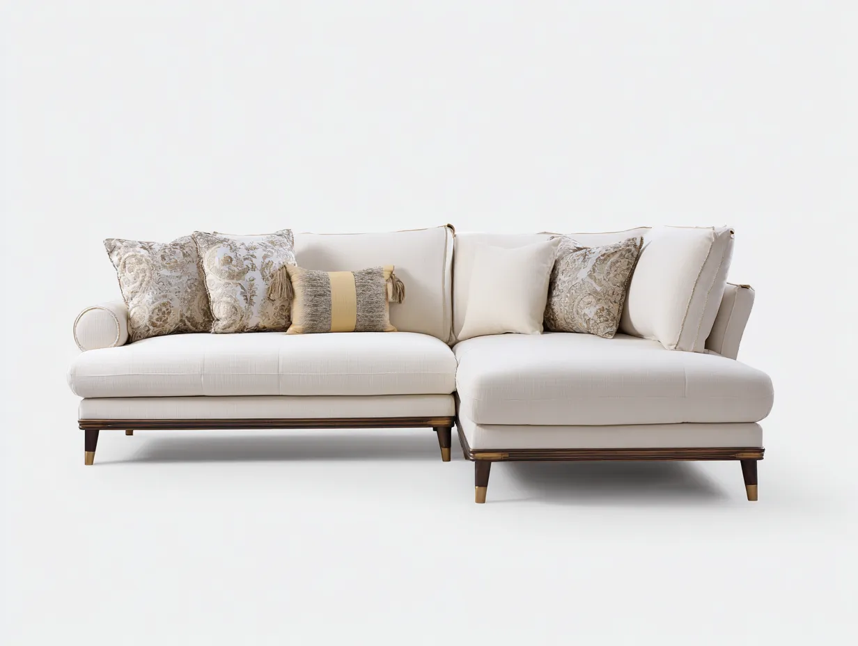 Divano con chaise da Soggiorno 278×168×88 cm - bianco - profilo rialzato contemporaneo-Vicoriaroom