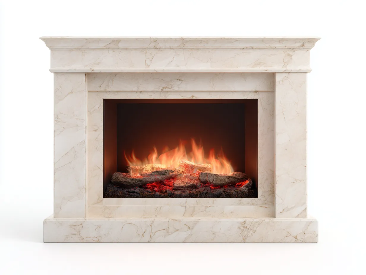 Camino da esterno con cornice effetto pietra 140×42×112 cm - crema - stile classico-Vicoriaroom