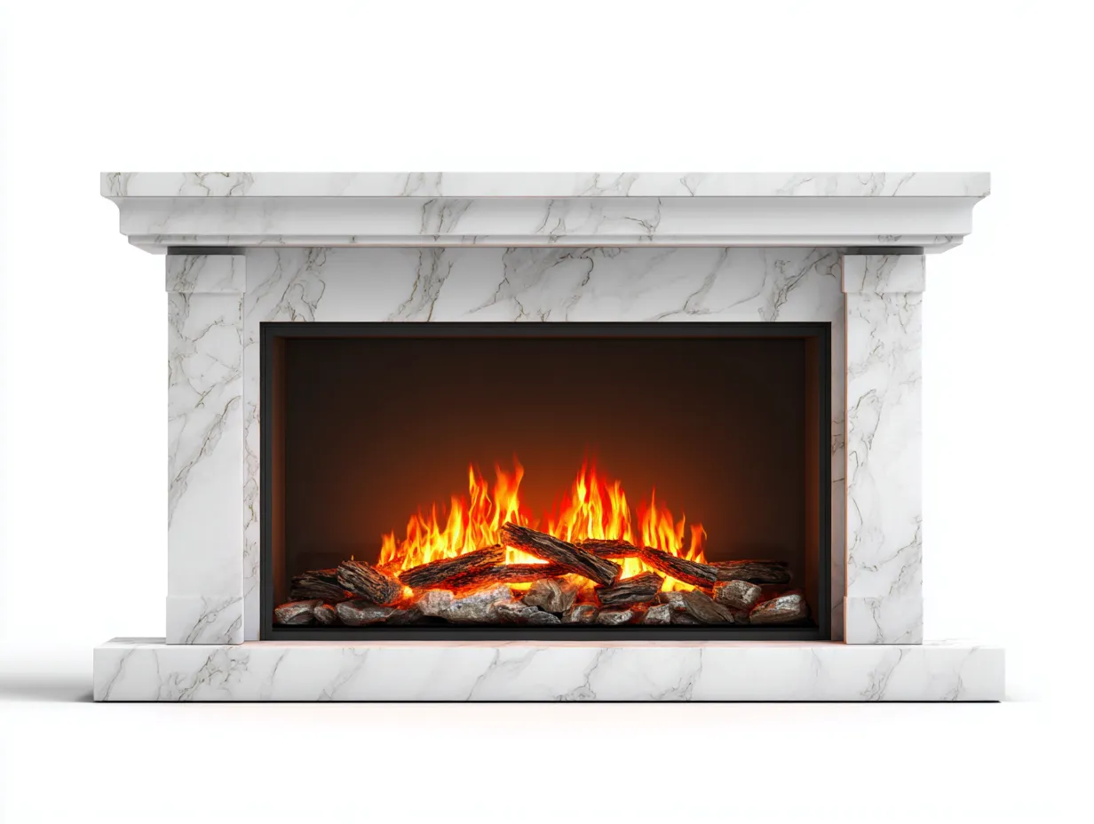 Camino All'Aperto 150×40×115 cm - marmo bianco e nero - elettrico dal design lineare-Vicoriaroom