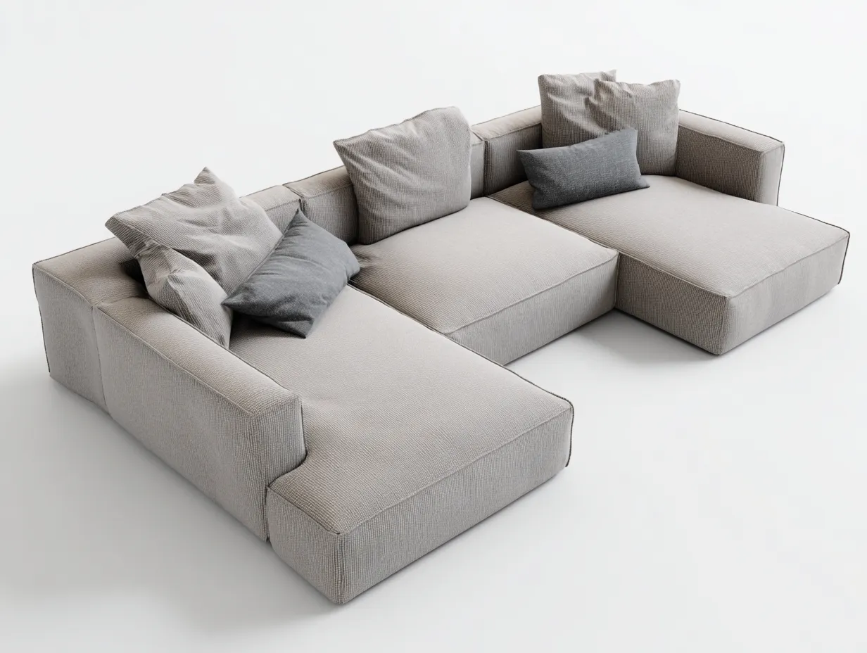 Divano modulare angolare in tessuto 310×220×75 cm - grigio chiaro - seduta profonda per soggiorno-Kalenvahouse