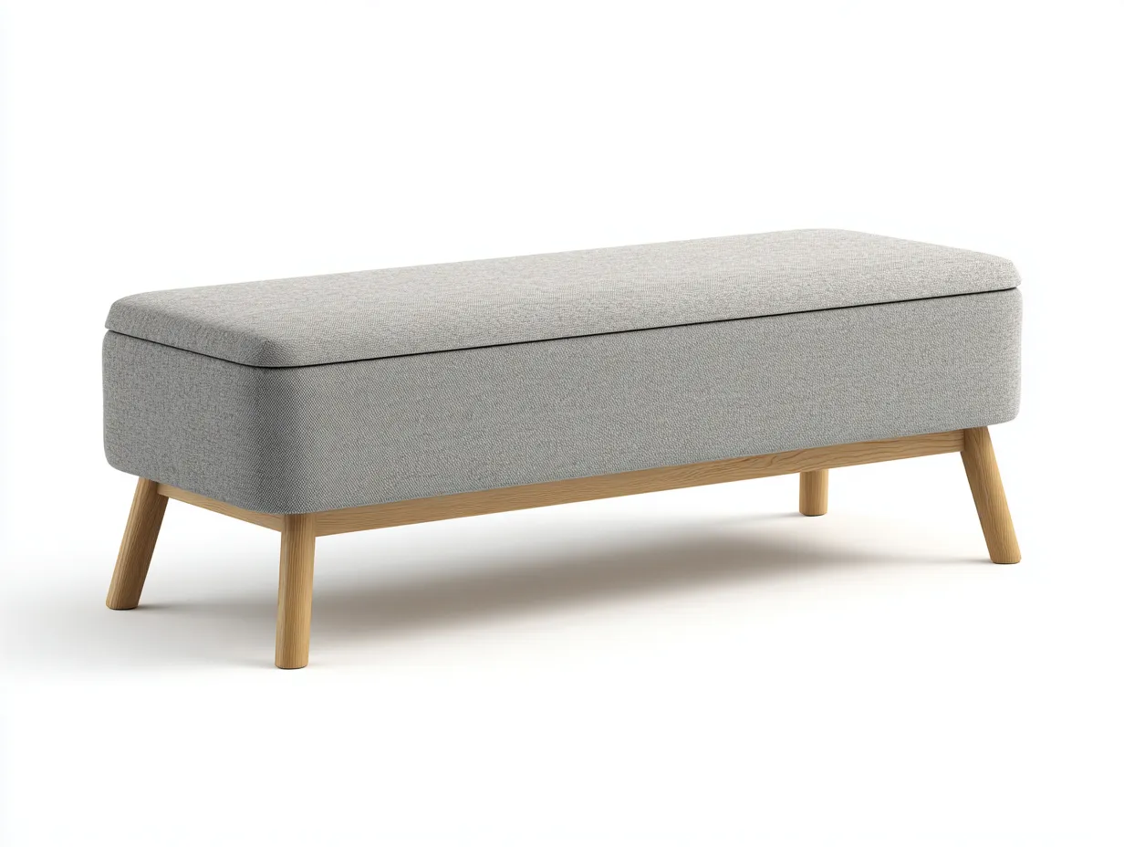 Panca contenitore in tessuto beige chiaro 125×46×47 cm - struttura rialzata in legno per camera da letto-Kalenvahouse