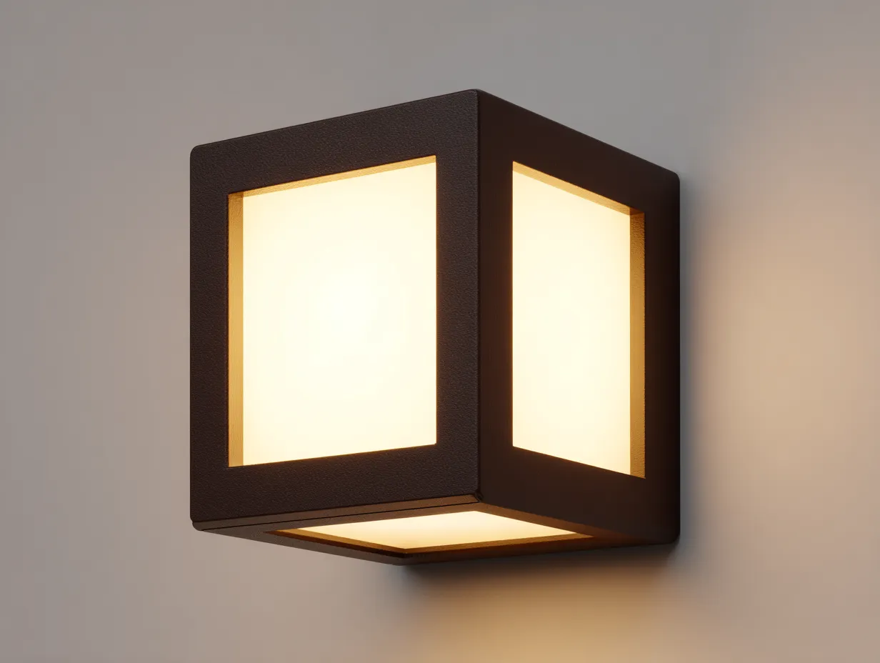Lampada da parete per esterni 18×16×18 cm - metallo marrone - design cubico con luce diffusa-Kalenvahouse