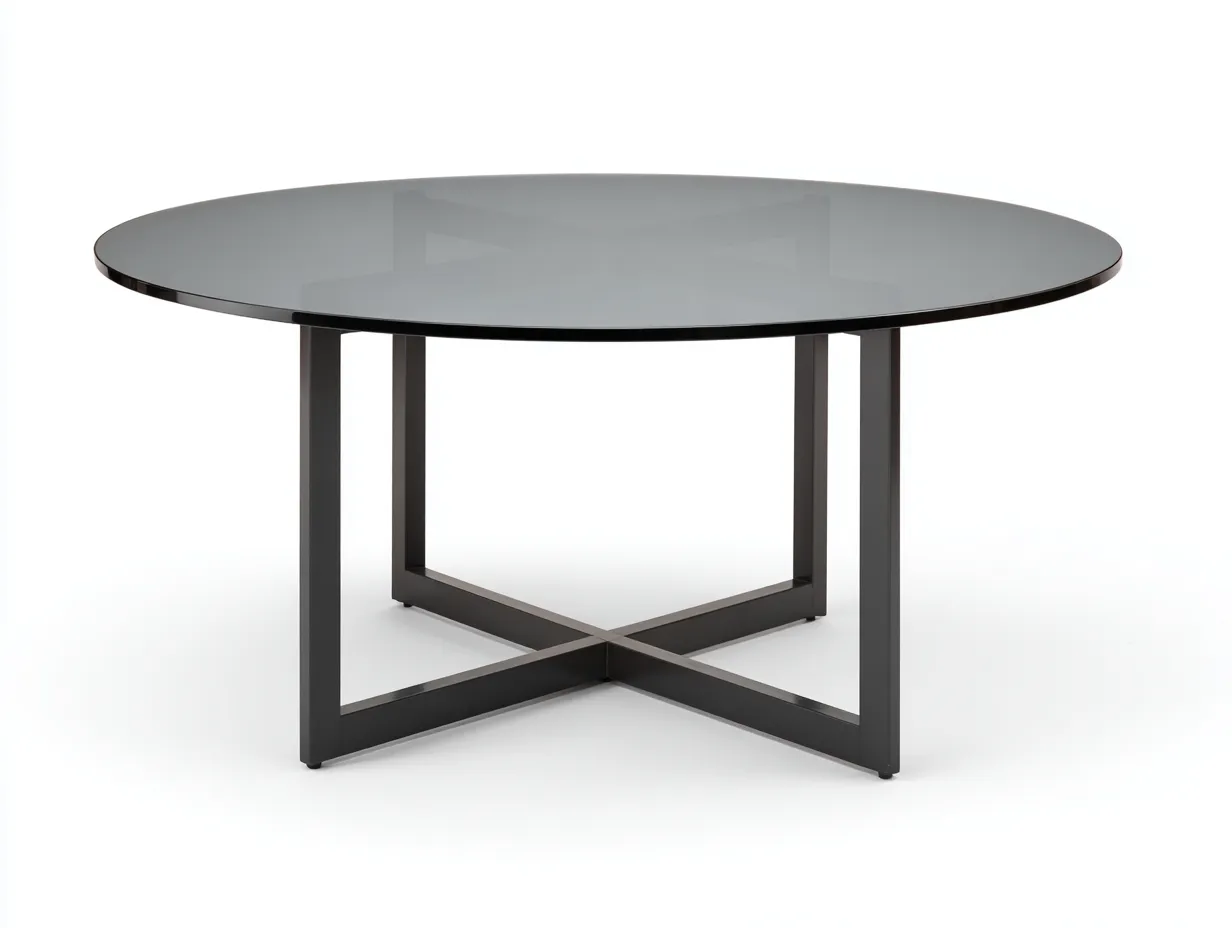 Tavolo Da Pranzo rotondo in vetro e metallo 120×120×75 cm - grigio/nero - base geometrica per esterni-Kalenvahouse
