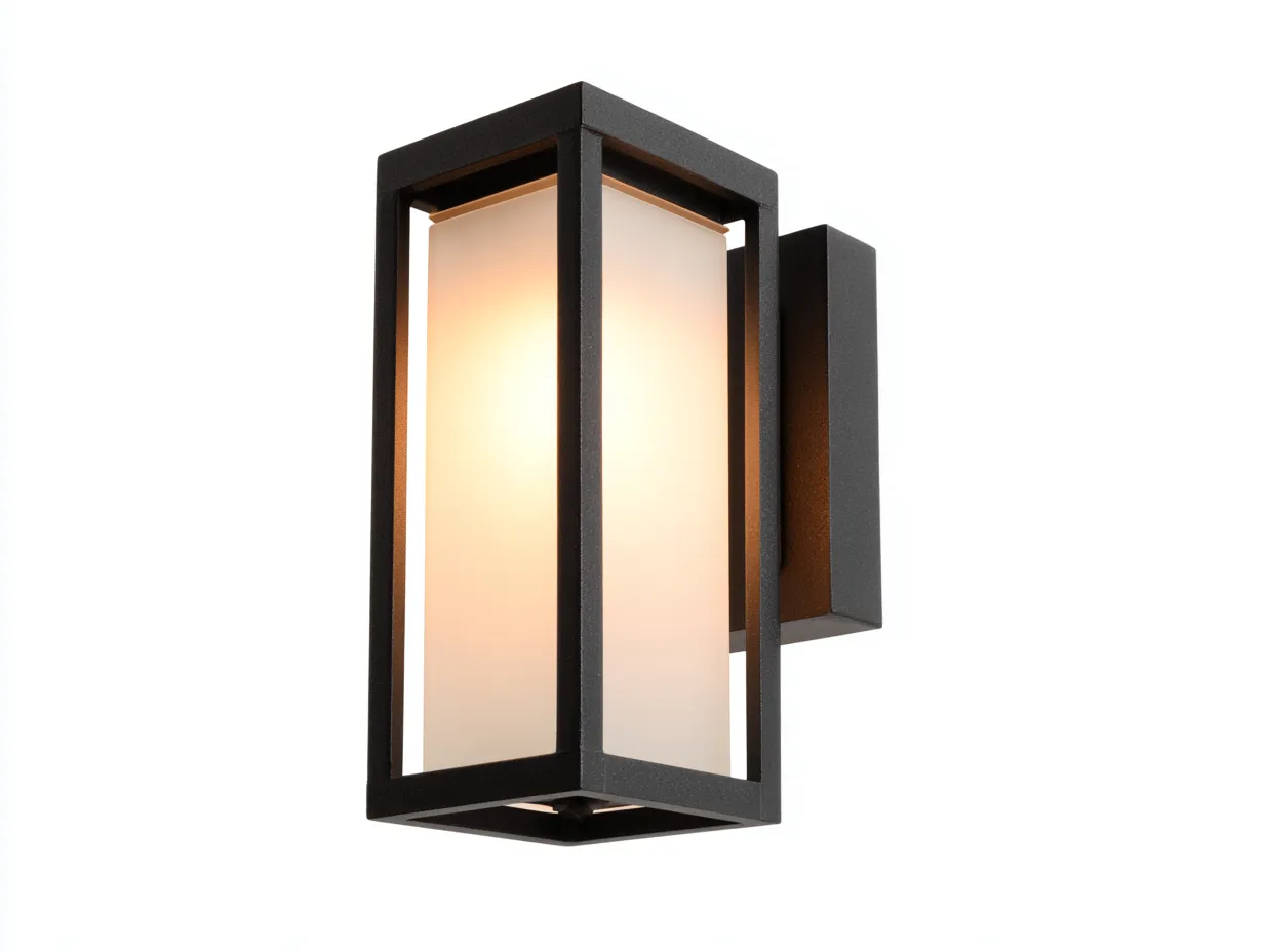 Lampada Da Parete Per Esterni 18×14×36 cm - metallo nero e vetro bianco - lanterna rettangolare a luce diffusa-Kalenvahouse