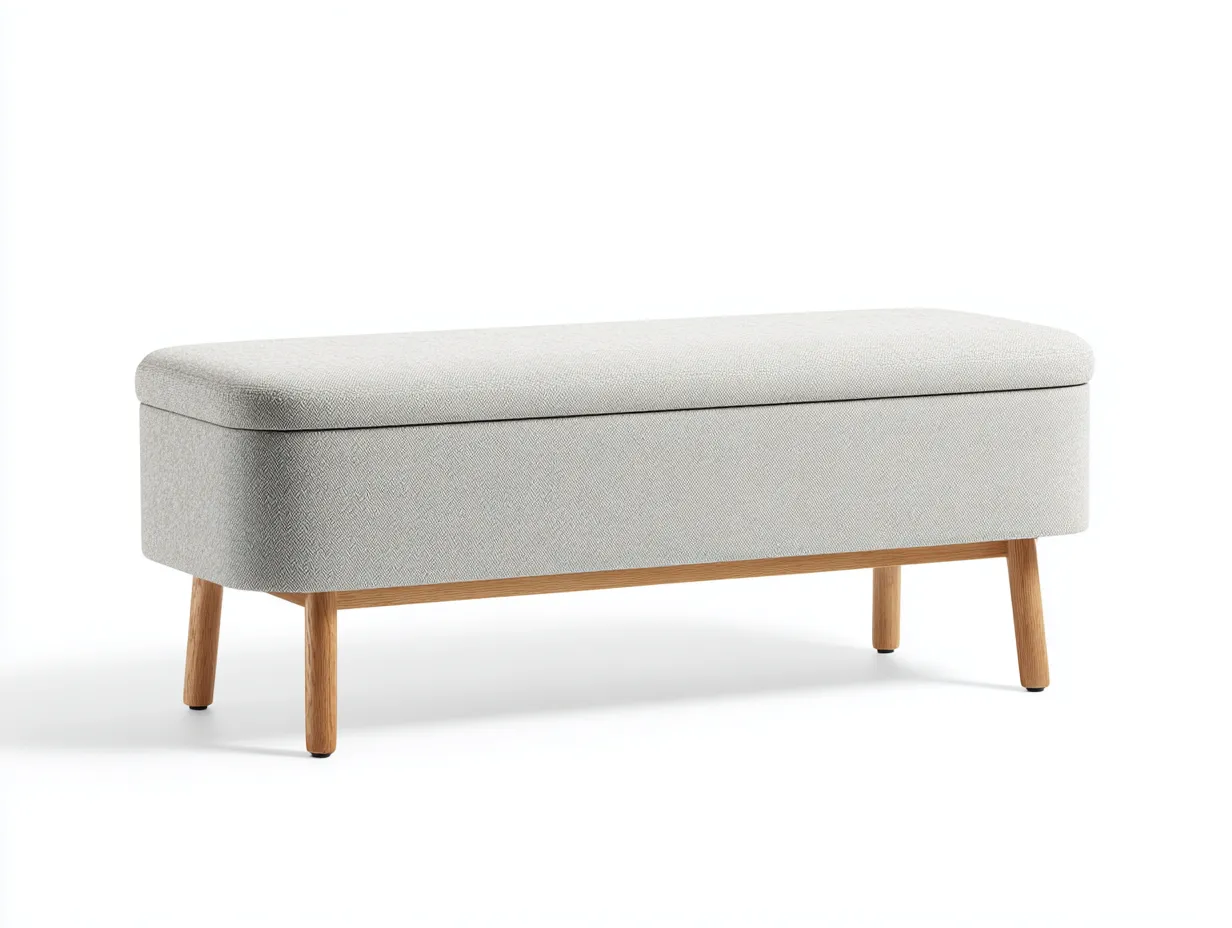 Panca contenitore imbottita in tessuto beige chiaro 120×45×48 cm - base in legno per camera da letto-Kalenvahouse