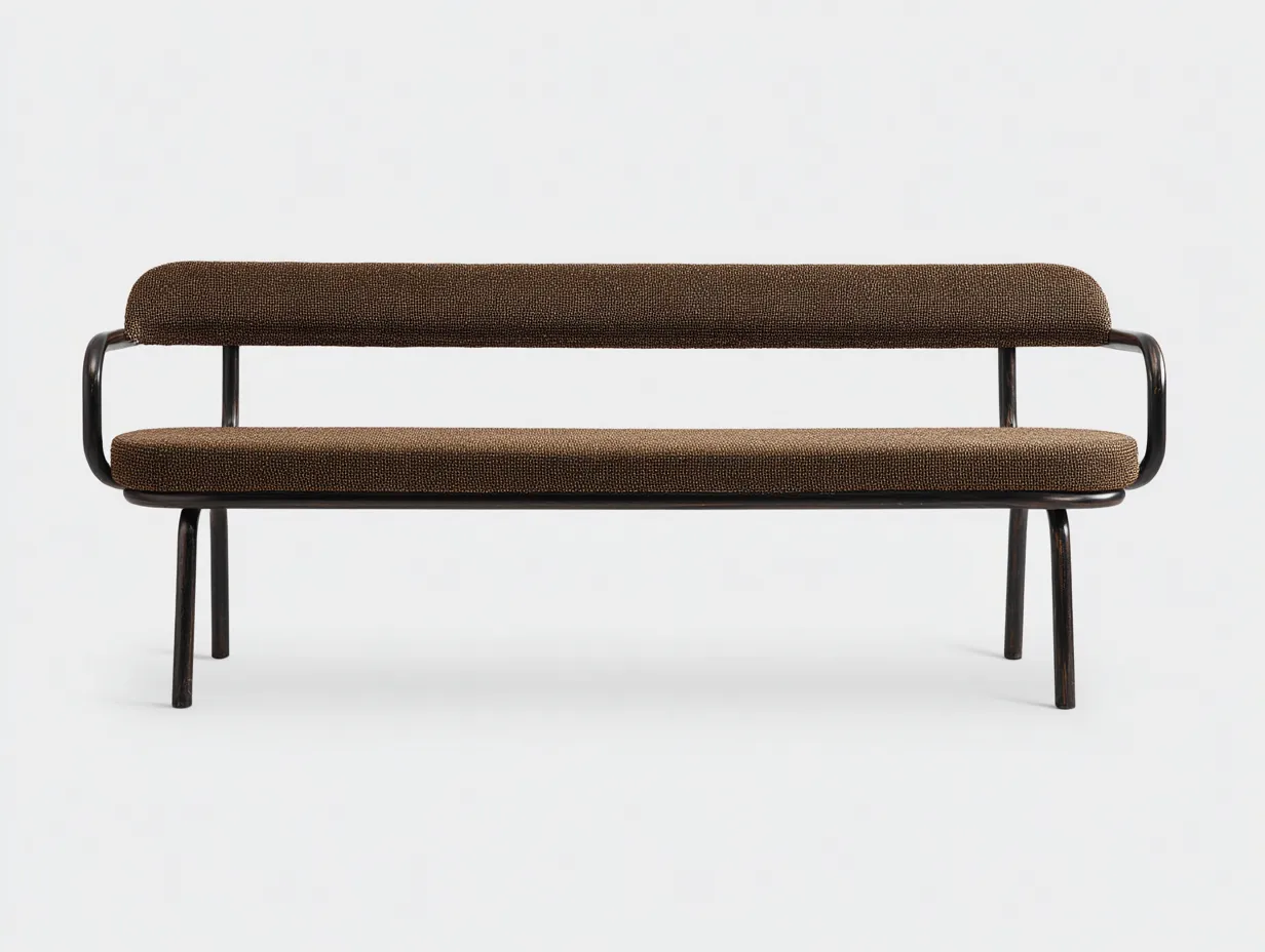Panca 132×54×76 cm - tessuto marrone e metallo nero - design moderno con schienale aperto-Kalenvahouse