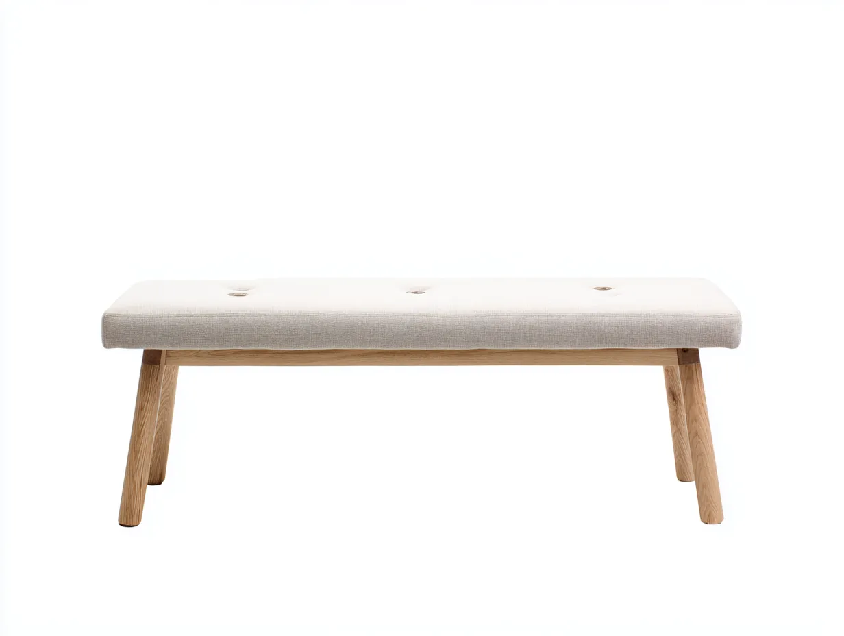 Panca imbottita in tessuto beige chiaro 118×42×48 cm - struttura in legno per camera da letto-Kalenvahouse