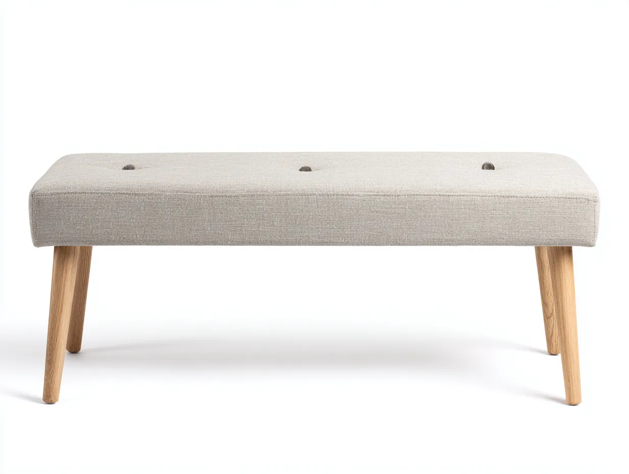 Panca 118×43×47 cm - tessuto beige e legno naturale - design minimalista con seduta imbottita-Kalenvahouse