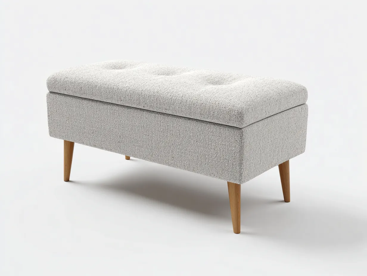 Panca 112×45×48 cm - tessuto beige e legno naturale - design moderno con seduta trapuntata-Kalenvahouse