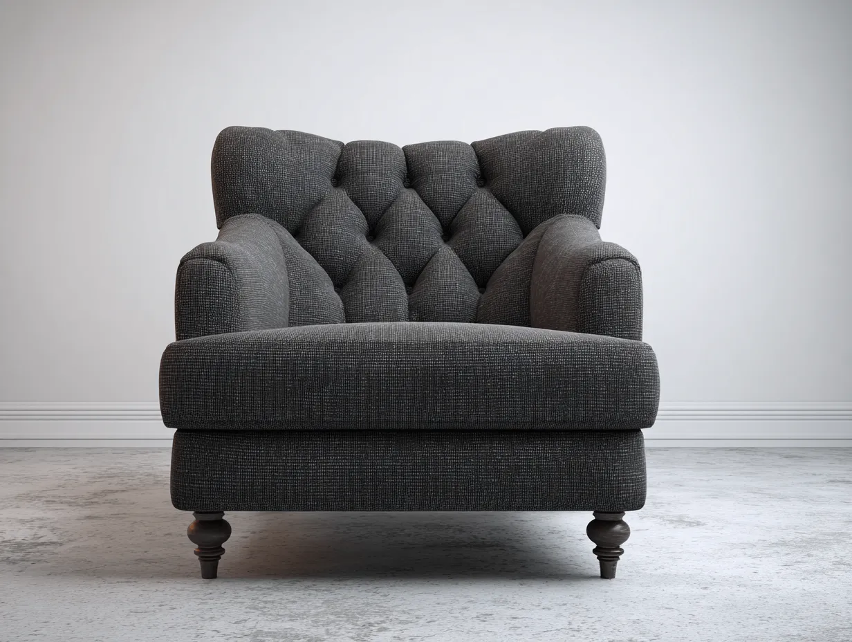 Poltrona 102×94×96 cm - tessuto grigio scuro - design classico con schienale capitonné-Kalenvahouse