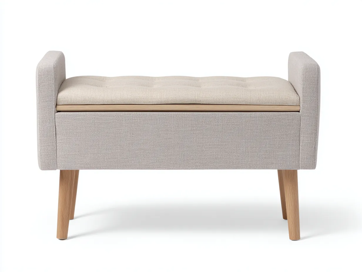 Panca imbottita con sponde in tessuto beige 112×44×58 cm - stile moderno per camera da letto-Kalenvahouse