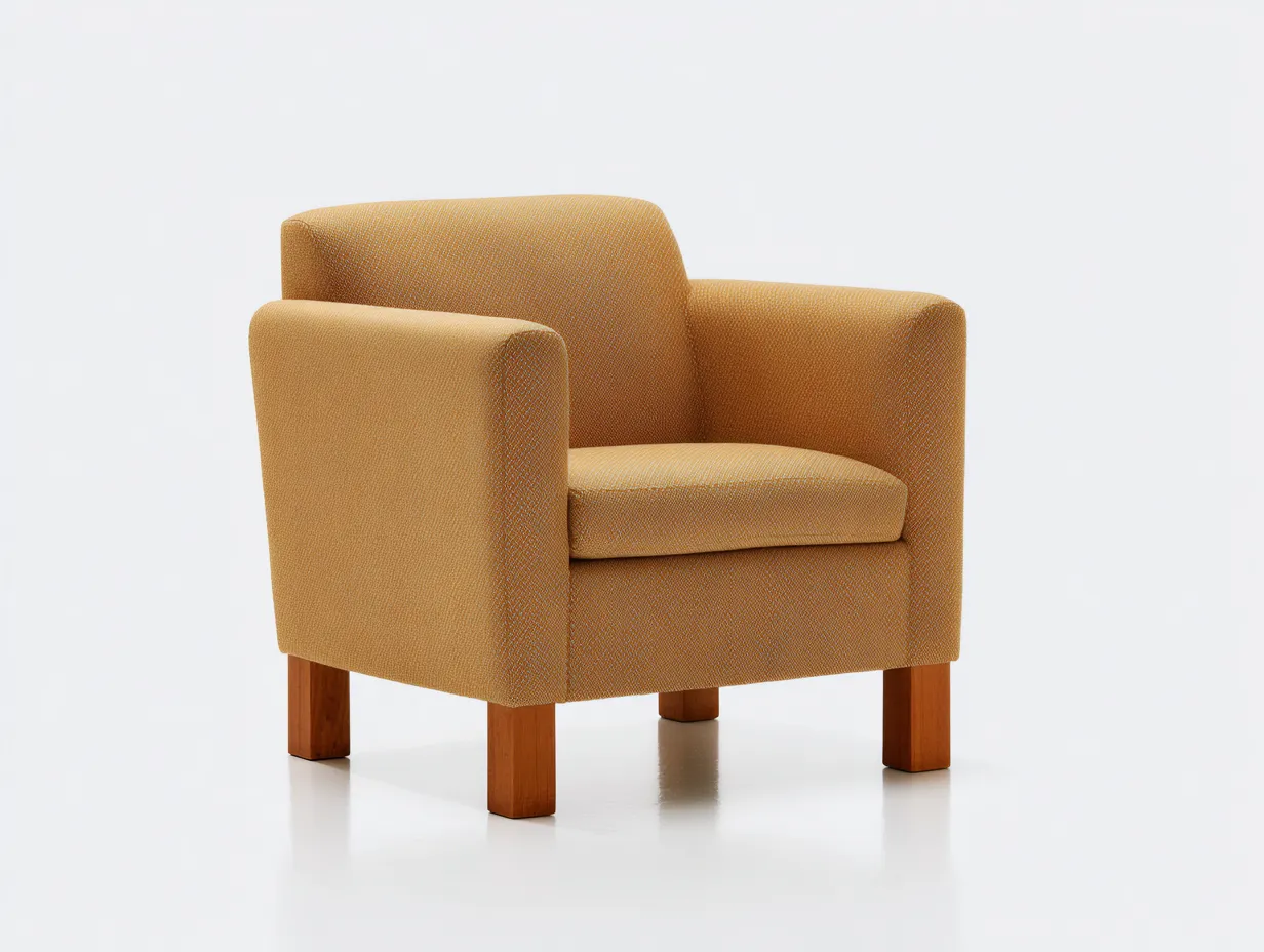Poltrona in tessuto giallo senape e legno 82×78×80 cm - stile compatto per soggiorno-Kalenvahouse
