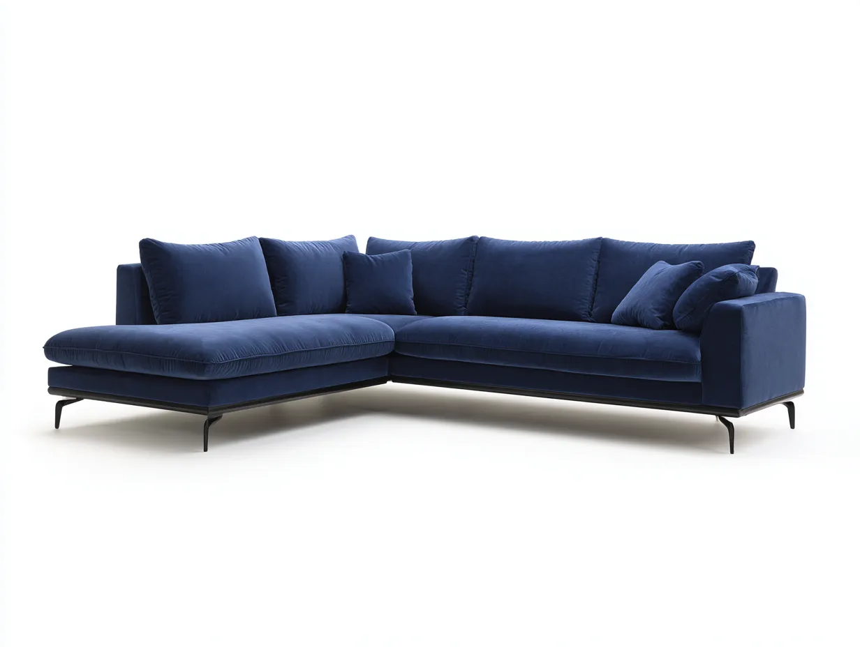 Divano angolare in tessuto 285×180×82 cm - blu - seduta ampia con base rialzata-Kalenvahouse
